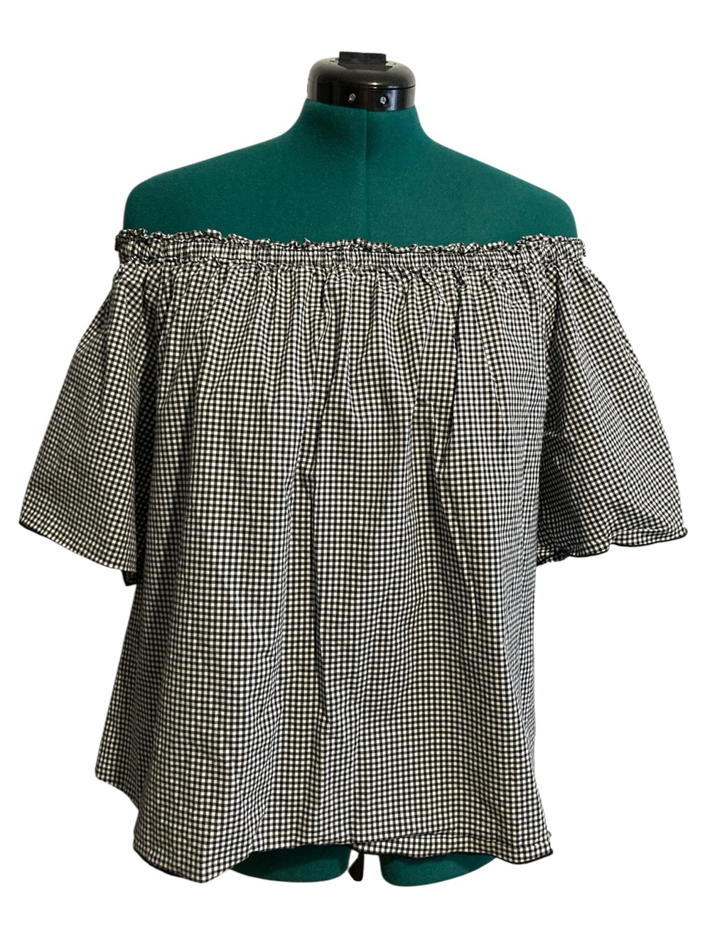 Lane Bryant 100% Cotton Off The Shoulder Gingham Print Blouse